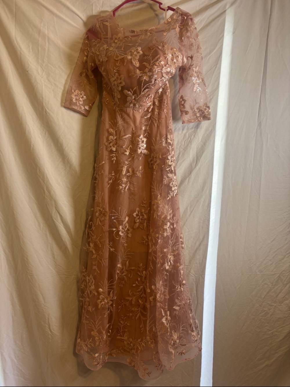 Embroidered Lace A-Line Dress in Dusty Rose